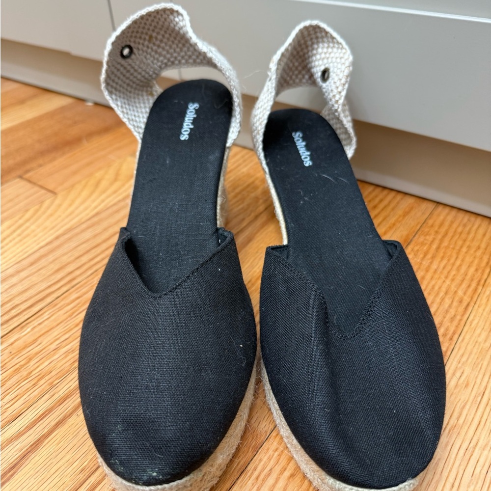 Soludos / 11 / Black Espadrille Wedge Sandals w Tie / Boho / Spring / Preppy - Picture 5 of 9